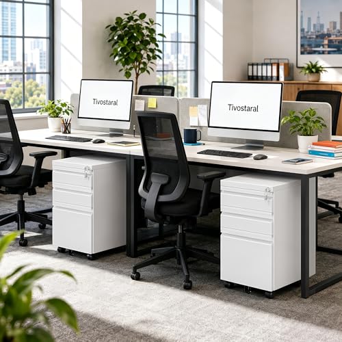 3 Drawer Mobile File Cabinet with Lock, Fully Assembled - color: White