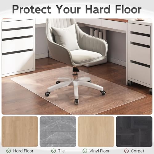 Office Chair Mat, 55" x 35" Crystal Clear Hard Floor Chair Mat, Transparent Floor Protector Mat for Hardwood Floor Flat Without Curling - color: Translucent, size: 35" x 55" Rectangular