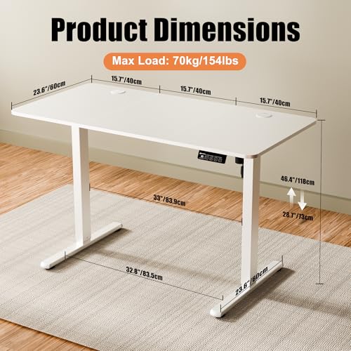 47"x24" Standing Desk, Height Adjustable Sit-Stand Office, White | Electric Adjustable Standing Desk, Sit to Stand Computer Office Desk with Splice Board, Memory Preset, Lifts 28.7''-46.5" - color: White Frame-white, size: 47.2-inch