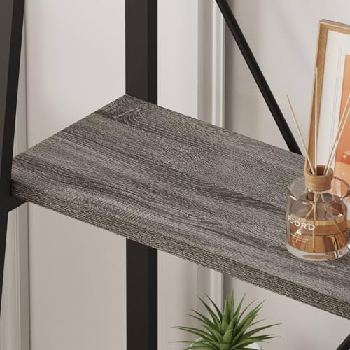 Ladder Bookshelf, 4 Tier Ladder Shelf Bookcase, Wood Leaning Book Shelves for Living Room, Bedroom, Home Office Shelving Unit (Dark Grey Oak) - color: Grey Oak, size: 4-Tier
