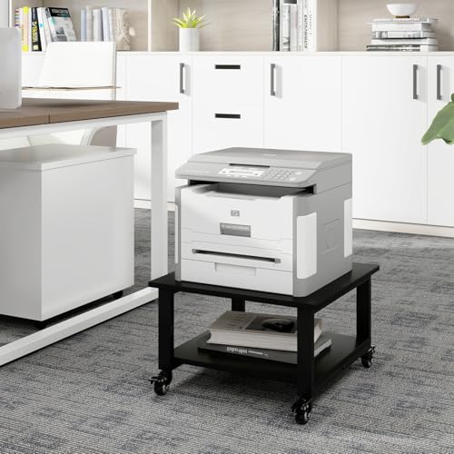Natwind 2 Tier Laser Printer Stand,20''x20'' Under Desk Printer Cart, Black | Large Printer Table Copier Stand with Wheels, Stand for Heavy Printers,Thickened Steel Tube,Supports 200lbs,for Home Office - color: Black
