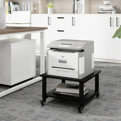 Natwind 2 Tier Laser Printer Stand,20''x20'' Under Desk Printer Cart, Black | Large Printer Table Copier Stand with Wheels, Stand for Heavy Printers,Thickened Steel Tube,Supports 200lbs,for Home Office - color: Black