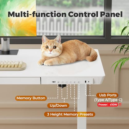 32" Electric Standing Desk with Drawer, Rolling Laptop Desk - color: White Wood-top, size: 32"