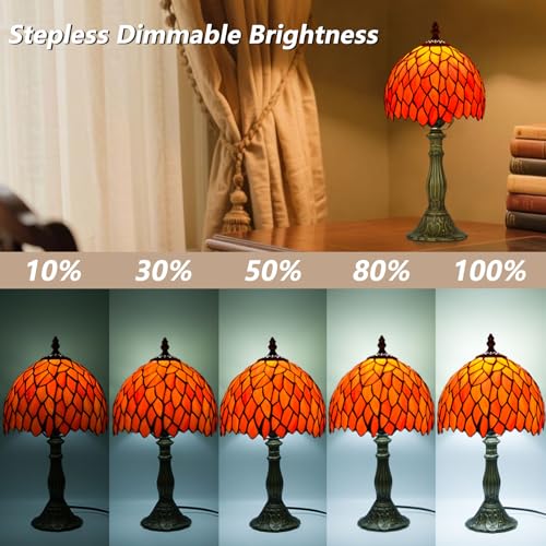 8 Inch Small Stained Glass Style Table Lamp with Remote Control, Orange - color: Orange Wisteria