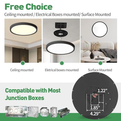 9Inch 4PK Black LED Flush Mount Ceiling Light,18W,1860LM, 3CCT Selectable | 3000K/4000K/6000K CCT Selectable, Black Close to Ceiling Round Flat Panel Light, Super Slim LED Ceiling Light for Bedroom - color: Black, size: 9"-4PK
