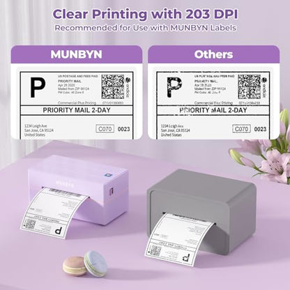 MUNBYN Bluetooth Thermal Label Printer, Wireless 4x6 Shipping Label Printer | Work for Shipping Packages Small Business Office or Home, Compatible with iPhone Android iPad Windows macOS Chrome - color: Purple