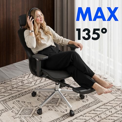 FLEXISPOT Massage Office Chair with Footrest, High Back Ergonomic Desk Chair with Adjustable Headrest, 3D Armrests, 2D Lumbar Heated Shiatsu Massage, 4-Position Recline, Mesh Seat, Black - color: Breathable Black
