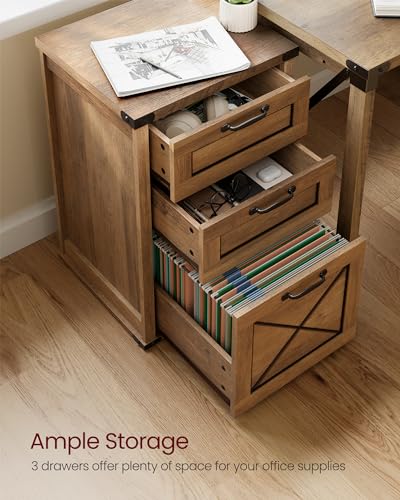 VASAGLE File Cabinet, Filing Cabinet with 3 Drawers, Printer Stand, Fit A4, Letter Size, Hanging File Folders, Modern Farmhouse Style, for Home Office, Honey Brown UOFC054T41 - color: Honey Brown, style: 3 Drawers