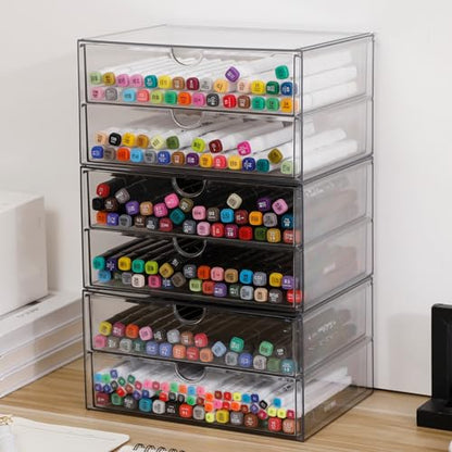 Clear Desk Drawer Organizer, 6 Drawers, Plastic - size: 6 Drawers