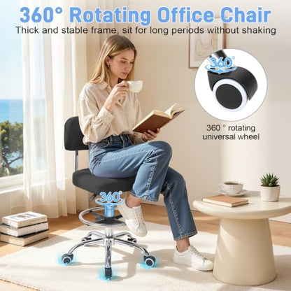 Height Adjustable Drafting Chair for Home Office Studio, 360 Swivel Rolling Computer Stool with Backrest and Footrest, Ergonomic Metal Task Seating, 220lbs Capacity, Black Black