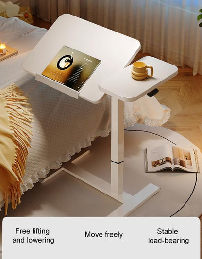 Overbed Table with Wheels, Adjustable Height Rolling Bedside Desk, Mobile Laptop Stand and Tilting Tray Table for Bed Sofa and Hospital Use (White+26-38''h) - color: White+26-38''h