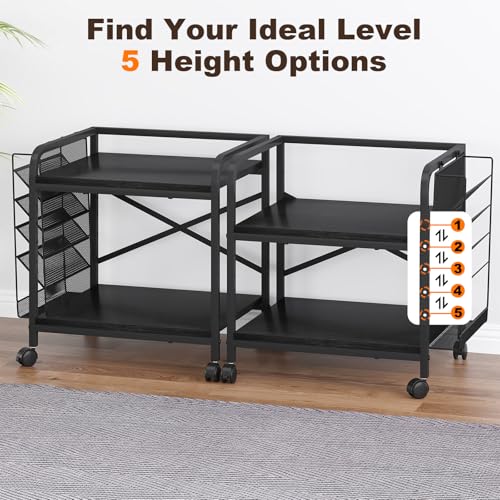 Large Printer Stand with File Holder & Rolling Wheels, Black - color: Black, size: Large