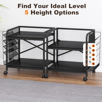 Large Printer Stand with File Holder & Rolling Wheels, Black - color: Black, size: Large