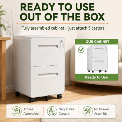 SAWJEC 2 Drawer File Cabinet with Lock, Fully Assembled, White - color: 04w-white