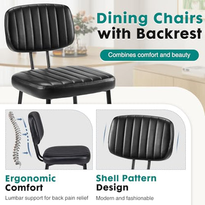 OLIXIS Dining Chairs Set of 6, Upholstered Kitchen Chairs, Black | Faux Leather Comfortable Cushion Seat, Metal Legs with Backrest, Mid-Century Modern, Easy Assembly, Dining Room Home - color: Black, size: 6 PCS