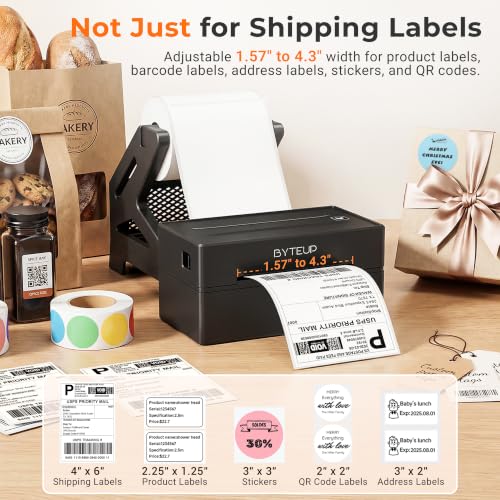 Bluetooth Thermal Shipping Label Printer, 4x6 Wireless for Business | Inkless 150mm/s 203 DPI, Intelligent Paper Return, for Phone Android Windows Mac Chromebook