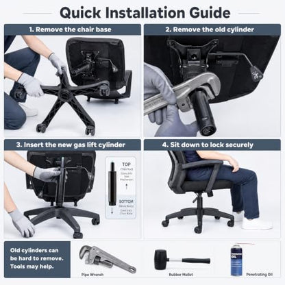 MASTERY MART 14-22 Inch Extra Long Office Chair Cylinder Replacement with Gloves, 8" Stroke Gas Lift, Heavy Duty 1000 Lbs Class 4 Hydraulic Pneumatic Piston, Universal Fit - size: 8'' Travel Length