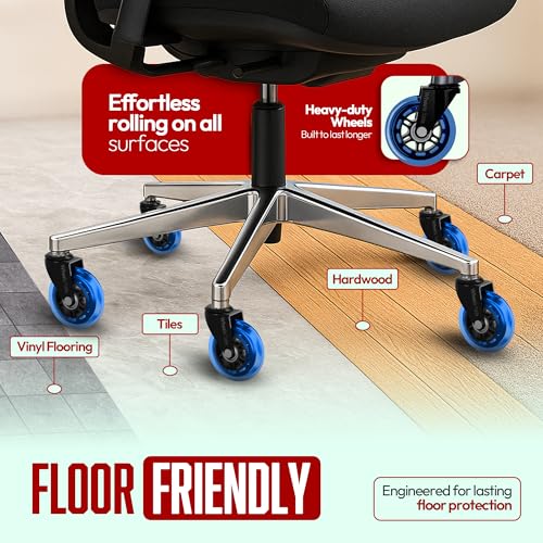 Office Chair Wheels Replacement, 3 Inch Caster Wheels Rollerblade Desk Chair Wheels for Carpet Hardwood Floors, Heavy-Duty Desk Chair Casters, Fits 98% Chair Set of 5 - color: Blue Pack of 5