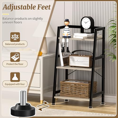 3-Tier Bookshelf, Ladder Shelf, Stand up Shelves, Industrial Bookcase with Steel Frame, Metal Small Bookcase, for Living Room, Home Office, Kitchen, Bedroom, Industrial Style（Greige & Black） - color: Greige & Black, size: 3 Tier (11.8"D x 16.5"W x 31.3"H)