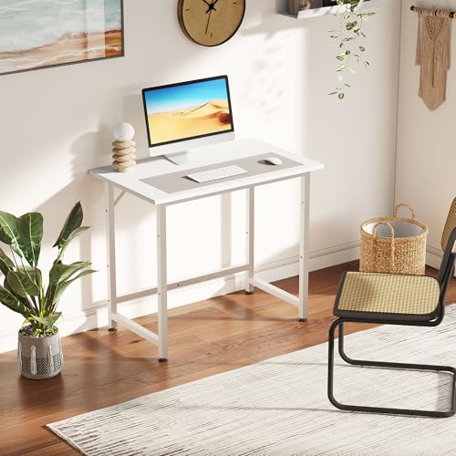 COTUBLR Small Desk, 24 Inch Small Computer Desk for Spaces, Compact Tiny Mini Simple Desk Table for Bedroom Home Office Writing Work Study Kids Student Teacher, Bonus Mousepad, White - color: White