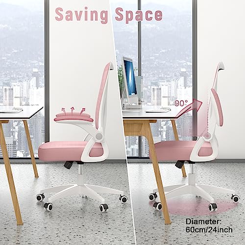 naspaluro Home Office Desk Chair Mid Back with Adjustable Height Pink | Comfy Ergonomic Chair with Flip-Up Arm and Lumbar Support, Breathable Mesh Swivel Computer Chair for Study Working Teacher - color: Pink