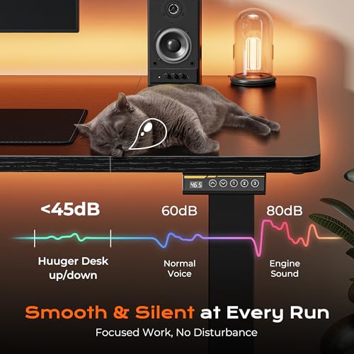 Huuger 55 x 28 Large Electric Standing Desk, Height Adjustable Computer Desk, 27.6" Deep Desktop, Stand up Gaming Office Table with 2 Hooks, 3 Preset Heights, for Home Office, Black - color: Black, size: 55*28 inch (no outlets)