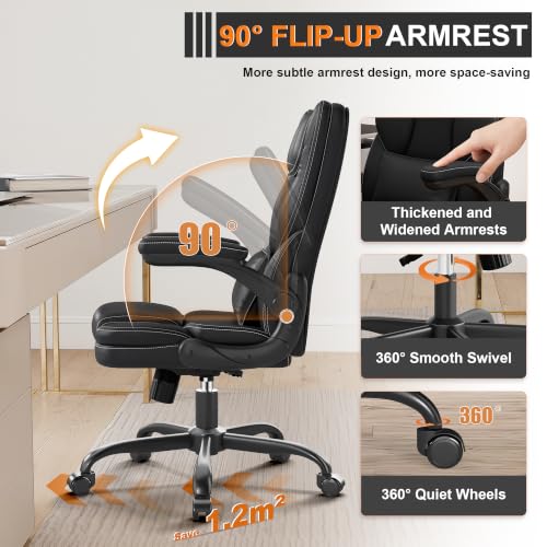 Executive Office Chair Flip Up Arms Lumbar Support Home Office Desk Chair - color: Black