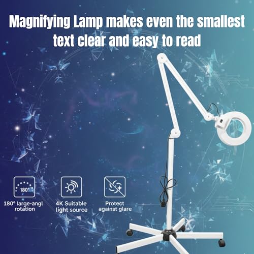 ANCHOR LANE Magnifying Glass with Light and Stand, 10x Lighted Magnifying Glass Floor Stand with Flexible Gooseneck & Spinner Wheels, Large LED Magnifying Lamp for Salon, Skincare & Beauty