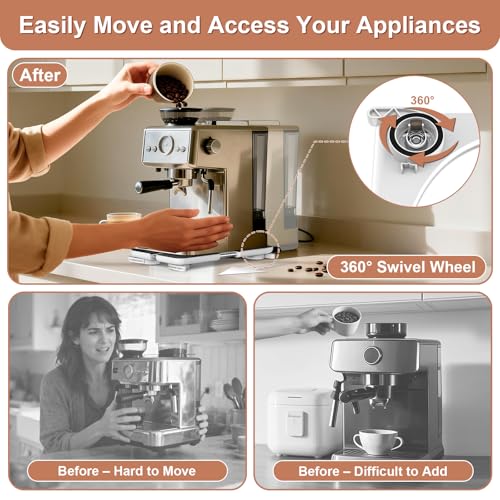 Adjustable Appliance Slider Tray - Expandable 6" x 11"- 11" x 20" | Sliding Tray for Kitchen Appliances - 360° Countertop Rolling Tray with Locking Brakes for Coffee Makers Mixers - size: 6" x 11" - 11" x 20" Rectangle