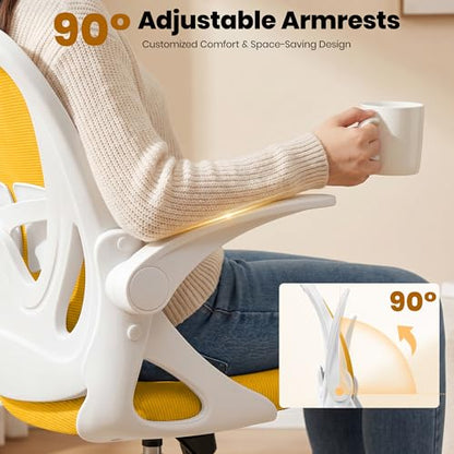 Drafting Chair Tall Office Chair with Flip-up Armrests Executive Ergonomic Computer Standing Desk Chair with Lumbar Support and Adjustable Footrest Ring (Mustard) - color: Mustard, size: 934-Z
