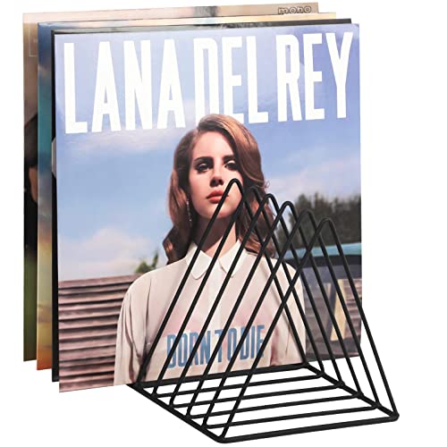 Vinyl Record Holder Storage, 9 Slot Metal Magazine Book Album Display Rack, Stylish Triangle Desktop File Sorter Organizer for Home Office, Black - color: Black
