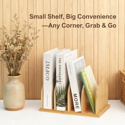 Cookbook Organizer, Wooden Countertop Bookshelf, Space-Saving Recipe Book Storage Holder, Small Desktop Display Rack forKitchen, Pantry, Home Office Counter Decor