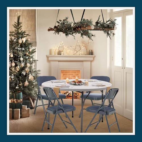 OEF Furnishings OEF2200 Series Heavy-Duty Premium Fabric Padded Upholstery Double-Hinged Folding Chairs (4-Pack, Midnight Blue) - color: Blue/Blue