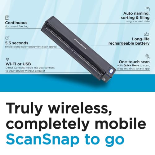 ScanSnap iX100 Wireless Mobile Portable Scanner, Black