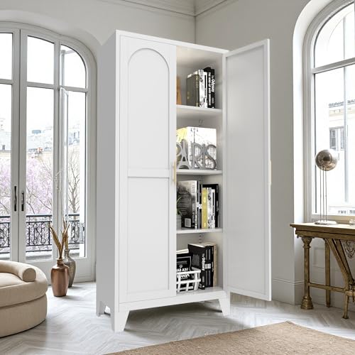 61'' Tall Metal Garage Storage Cabinet with Doors (White) | Cabinets, Adjustable Shelves, Heavy Duty Steel Pantry File Cabinet for Home Office, Kitchen ,School, Utility - color: 61''white