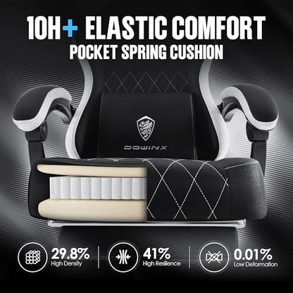 Dowinx Fabric Gaming Chair, Ergonomic Computer Chair with Footrest and Pocket Spring Cushion, Height Adjustable Video Gamer Chair with Lumbar Support for Adults, Black - color: Black