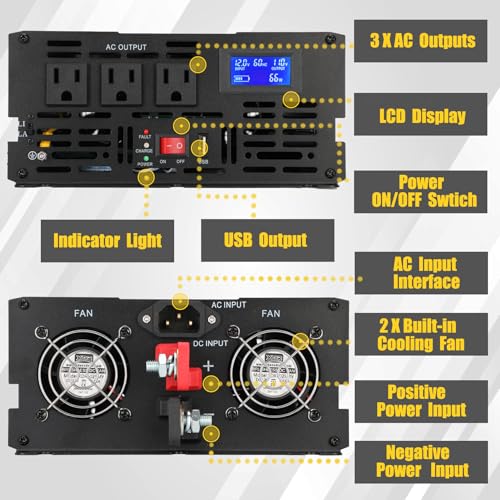 Miumoon 2000W Primary Sump Pump Backup System, Basment Protection Backup Inverter, Black, LCD Display, Auto Switches for Continuous Sump Pump Operation, Basement Emergency and Power Outage Backup - style: 2000W