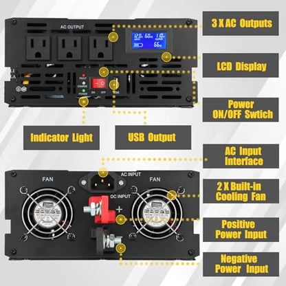Miumoon 2000W Primary Sump Pump Backup System, Basment Protection Backup Inverter, Black, LCD Display, Auto Switches for Continuous Sump Pump Operation, Basement Emergency and Power Outage Backup - style: 2000W