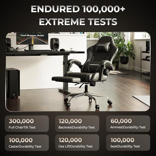 Dowinx Gaming Chair with Footrest, 330lbs Computer Chair 2D Lift Linkage Armrest, Massage Lumbar, Height Adjustable Ergonomic Comfy Video Game Chairs for Home Office Streaming, Long Gaming, Black - color: Matte Black