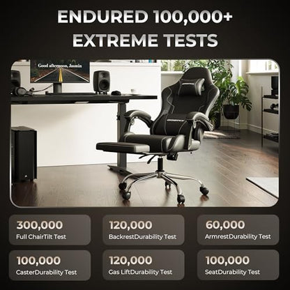 Dowinx Gaming Chair with Footrest, 330lbs Computer Chair 2D Lift Linkage Armrest, Massage Lumbar, Height Adjustable Ergonomic Comfy Video Game Chairs for Home Office Streaming, Long Gaming, Black - color: Matte Black