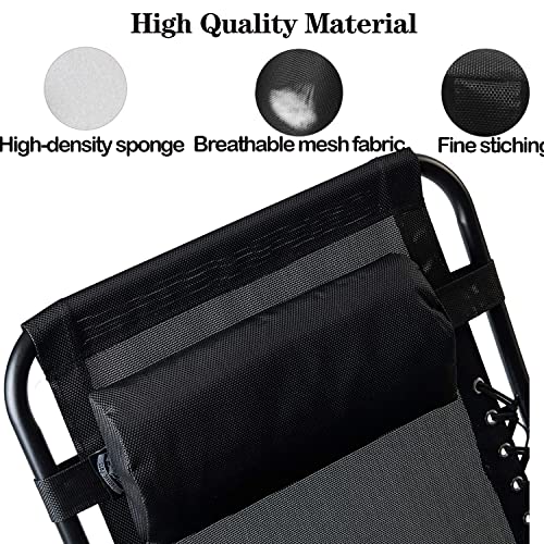 Zero Gravity Chair Set of 2 Replacement Pillow Headrest with Elastic Band, Universal Soft Removable Padded Cushion Head Pillow for Zero Gravity Lounge Folding Patio Lawn Recliner Chairs, Black - color: Black, size: 2 Pack