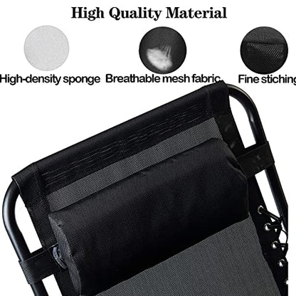 Zero Gravity Chair Set of 2 Replacement Pillow Headrest with Elastic Band, Universal Soft Removable Padded Cushion Head Pillow for Zero Gravity Lounge Folding Patio Lawn Recliner Chairs, Black - color: Black, size: 2 Pack