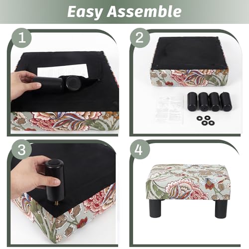 Joveco Small Foot Rest Stool Ottoman, 15" Fabric Square Footstool Upholstered Footrest for Chair, Under Desk, Office, Living Room, Boho Floral - color: Boho Floral