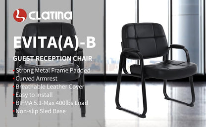 CLATINA Big Tall 400 lbs Waiting Room Chairs with Padded Arms Leather Guest Chair no Wheels for Office Reception Lobby and Conference Desk with Sled Base, Black, 6PK - color: Black-sledbase, size: 6PK