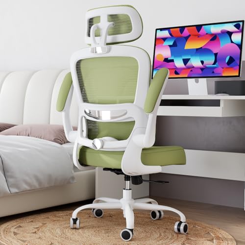 TRALT Office Chair Ergonomic Desk Chair - Gaming Chair with Lumbar Support | 330 LBS Home Office Desk Chairs with Headrest, Reading Chair with Flip-up Armrests, Comfortable Computer Chairs (1, Green) - color: Green