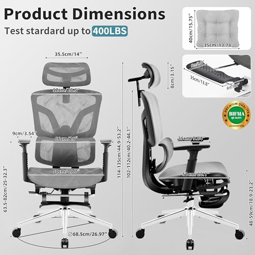 Ergonomic Office Chair with Footrest 4-Level Adjustable Lumbar Suppor - color: Black-deep Gray