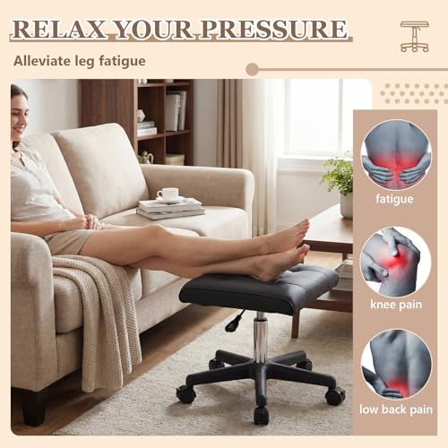 Wesiti Under Desk Foot Rest with Wheels, Adjustable Rolling Foot Stool Ottoman with Lockable Casters, PU Padded Leg Support for Office, Home, Pedicure & Workstation
