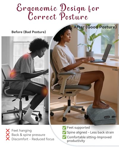 Heated Foot Rest for Under Desk at Work, Gifts | Ergonomic Memory Foam, Feet Warmer Heater, Foot Stool with Vibration Massage & 2 Heat Levels - color: Light Grey