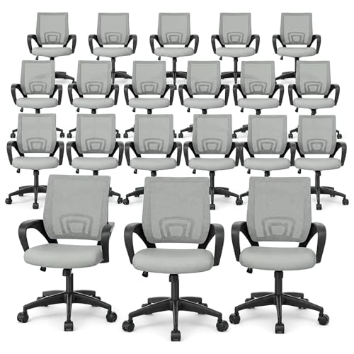 Magshion Ergonomic Office Chairs 20 Pack, Mid-Back Mesh Desk Chair, Gray | Adjustable Swivel Computer Chair, Lumbar Support & Breathable Backrest, For Gaming, Work, Study, 300 LBS Capacity - color: Light Gray, size: 20 Pack