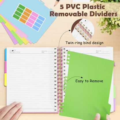 QIYVLOS Hardcover Spiral Notebook, B5 Journal with Removable Dividers Tabs, 5 Subject Notebook College Ruled, 320 Pages 8"x10" Leather Notebooks for Work School Study, Lined Journal for Women, Pink - color: B5/Pink